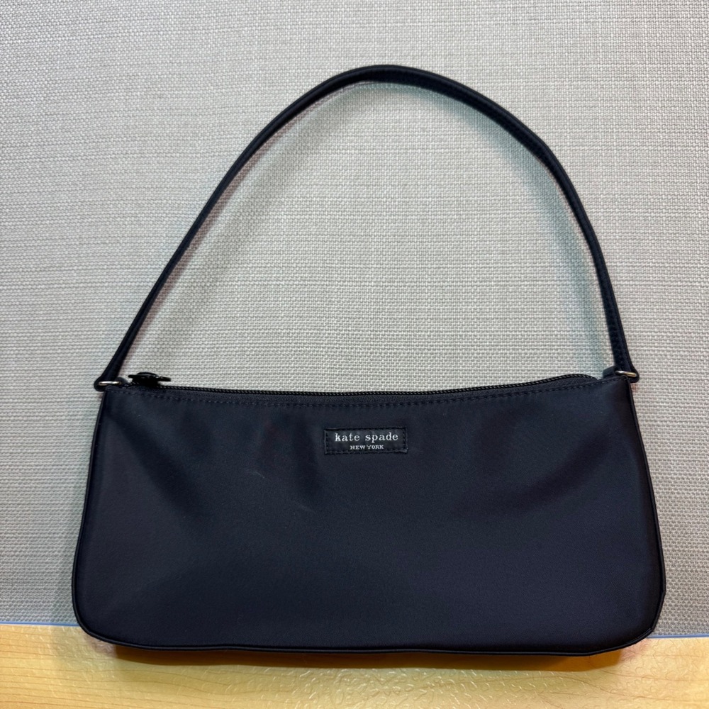 Kate Spade Womens Vintage Nylon Shoulder Bag Black Small Y2K Baguette